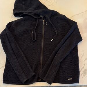 Sweaty Betty Black Hooded Zip Knit Cardigan